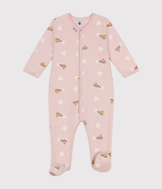 Pijama de felpa cepillada con estampado de estrellas y corazones para bebé rosa SALINE/blanco MULTICO