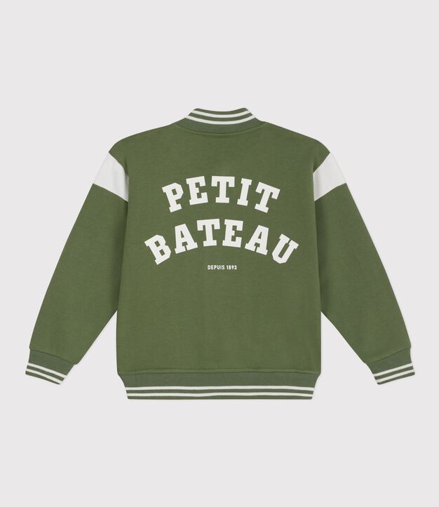 Chaqueta teddy infantil de algod&oacute;n verde/crudo