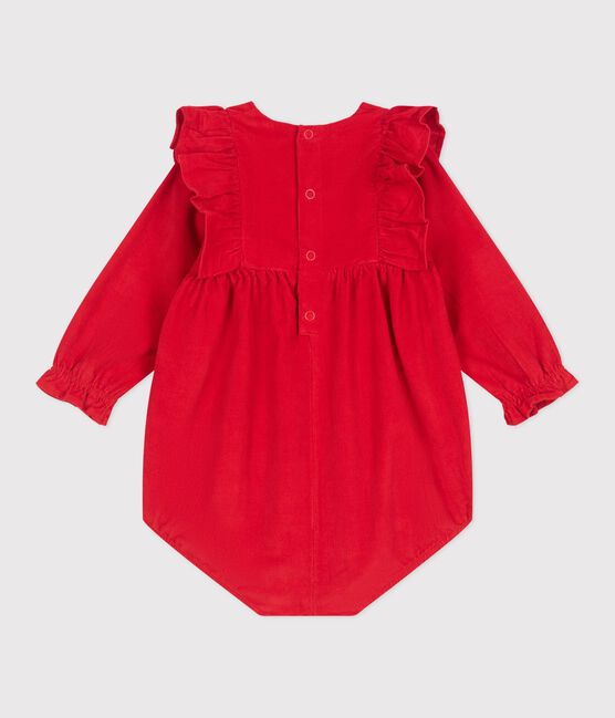 Mono corto de pana con frunces y volantes para bebé rojo TERKUIT