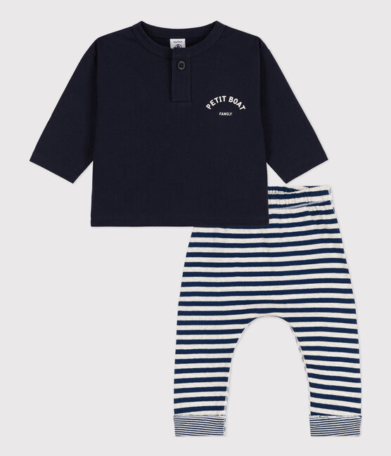 Conjunto de regalo para bebé: camiseta y pantalón azul SMOKING/blanco MARSHMALLOW