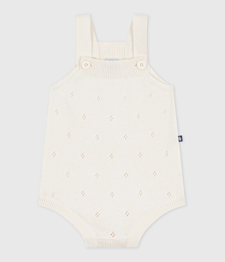 Pelele corto de punto tricotado de algod&oacute;n calado para beb&eacute; crudo