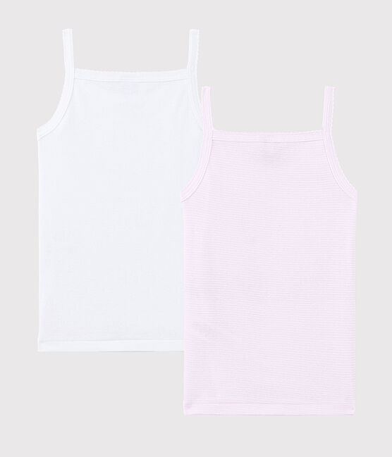 Lote de 2 camisetas de tirantes mil rayas rosa de algodón ecológico de niña variante 1