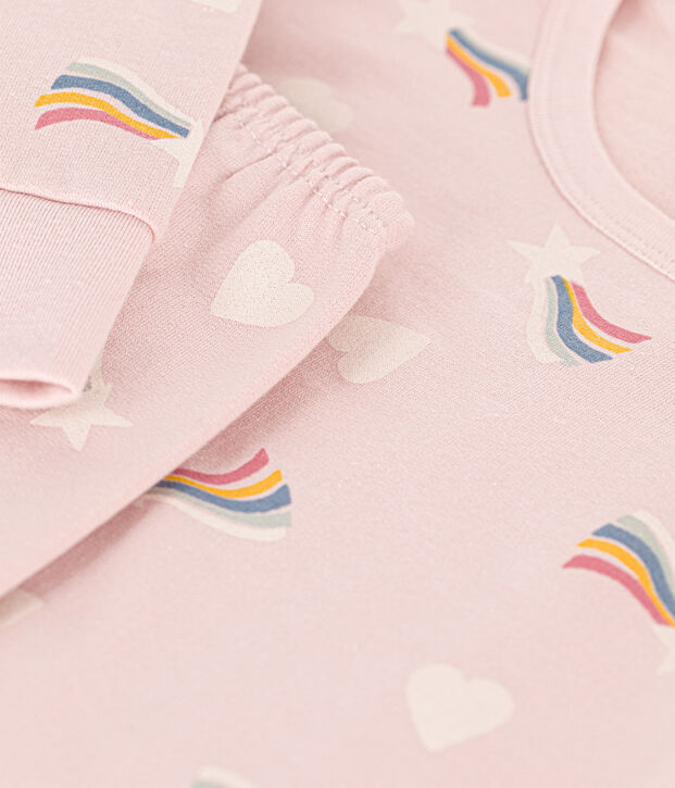 Pijama infantil de felpa cepillada con estampado de estrellas y corazones rosa/multicolor
