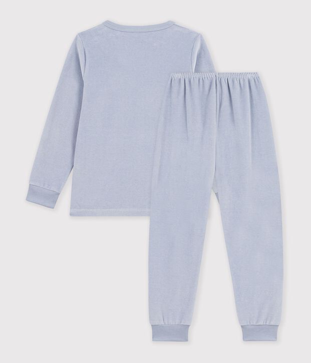 Pijama infantil de terciopelo liso con estampado de esquiadores POLAIRE