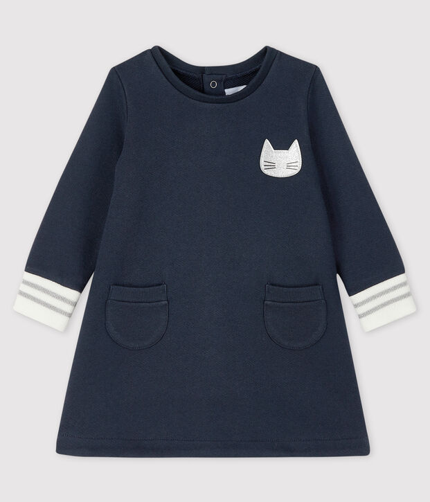 Vestido de manga larga para beb&eacute; ni&ntilde;a azul/blanco