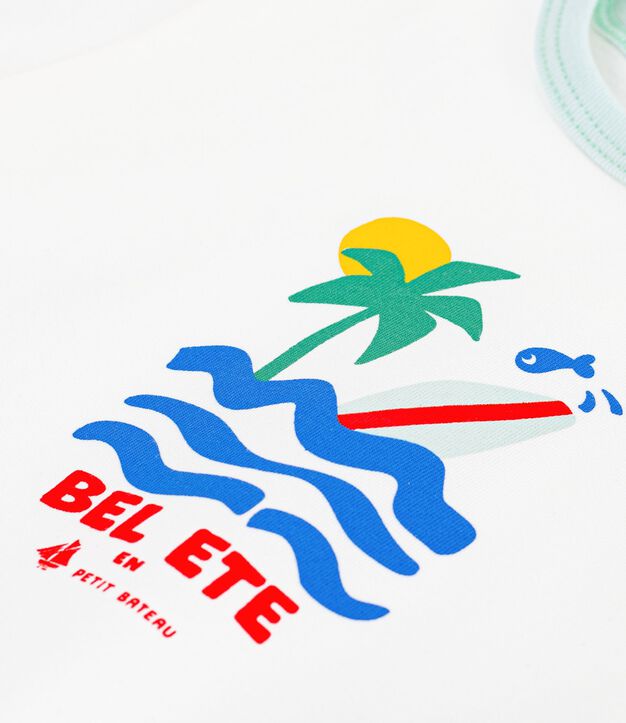 Camiseta de algod&oacute;n de manga corta con estampado para beb&eacute; blanco