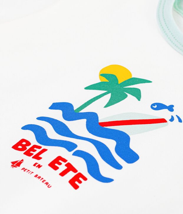 Camiseta de algod&oacute;n de manga corta con estampado para beb&eacute; blanco