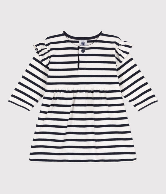 Vestido de manga larga de punto grueso con rayas marineras para bebé blanco MARSHMALLOW/azul SMOKING