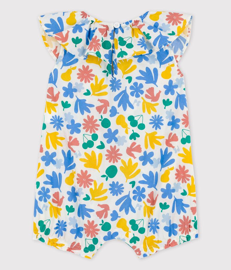 Mono corto con estampado de flores de popelina de beb&eacute; blanco MARSHMALLOW/blanco MULTICO