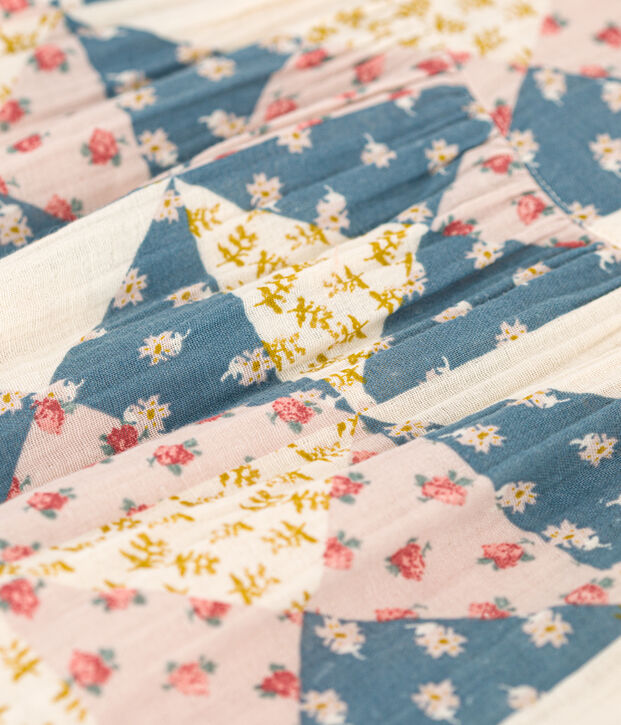 Vestido de manga corta de gasa de algod&oacute;n para ni&ntilde;a crudo/multicolor