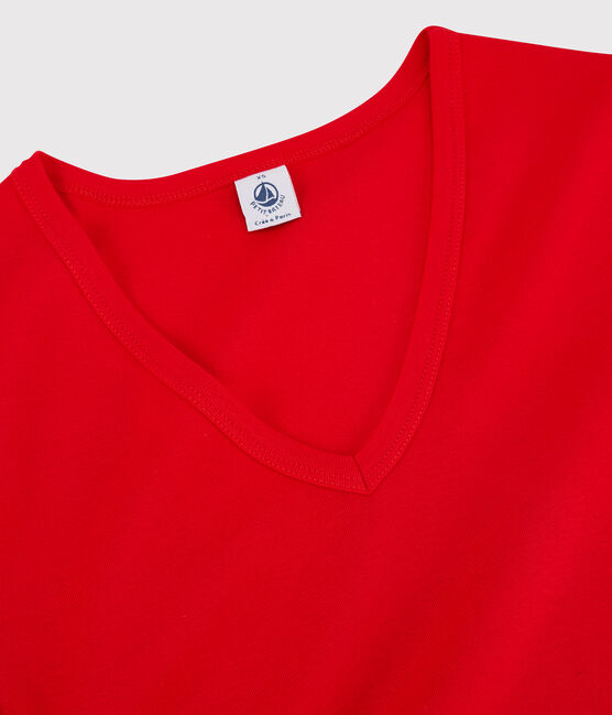 Camiseta L'ICONIQUE con cuello de pico de algodón de mujer rojo PEPS