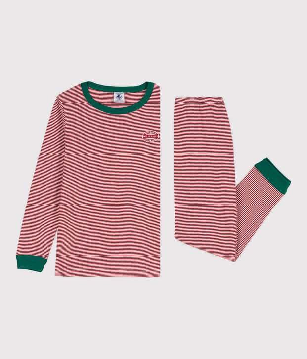Pijama de algod&oacute;n milrayas para ni&ntilde;o/ni&ntilde;a rojo/blanco