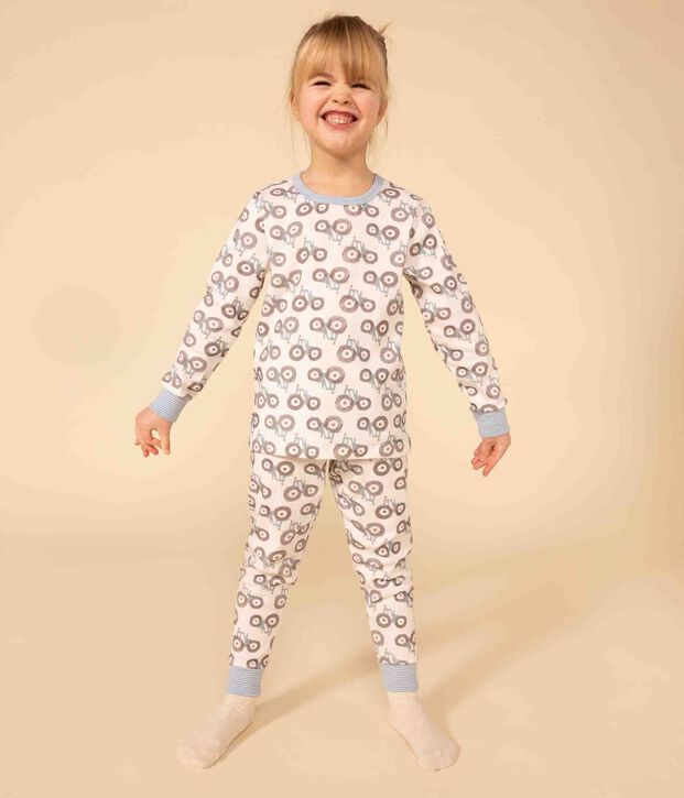 Pijama de algod&oacute;n con tractor para ni&ntilde;o/ni&ntilde;a blanco/multicolor