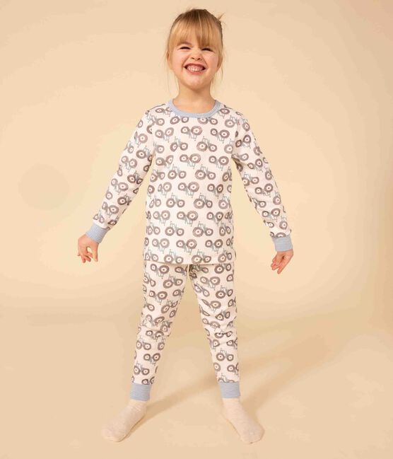 Pijama de algodón con tractor para niño/niña blanco MARSHMALLOW/blanco MULTICO