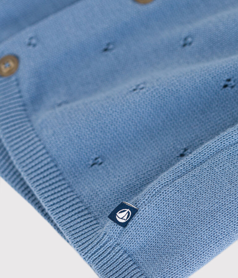 C&aacute;rdigan de punto tricotado calado de algod&oacute;n para beb&eacute; azul