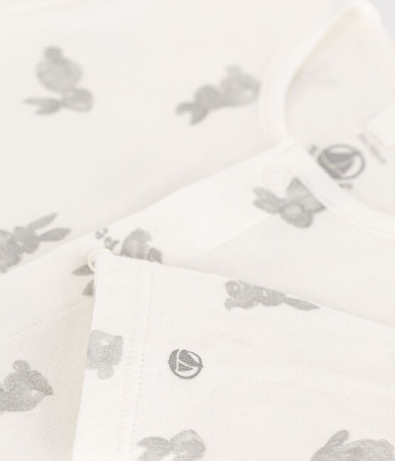 Pijama de túbico con conejos para bebé blanco MARSHMALLOW/gris GRIS