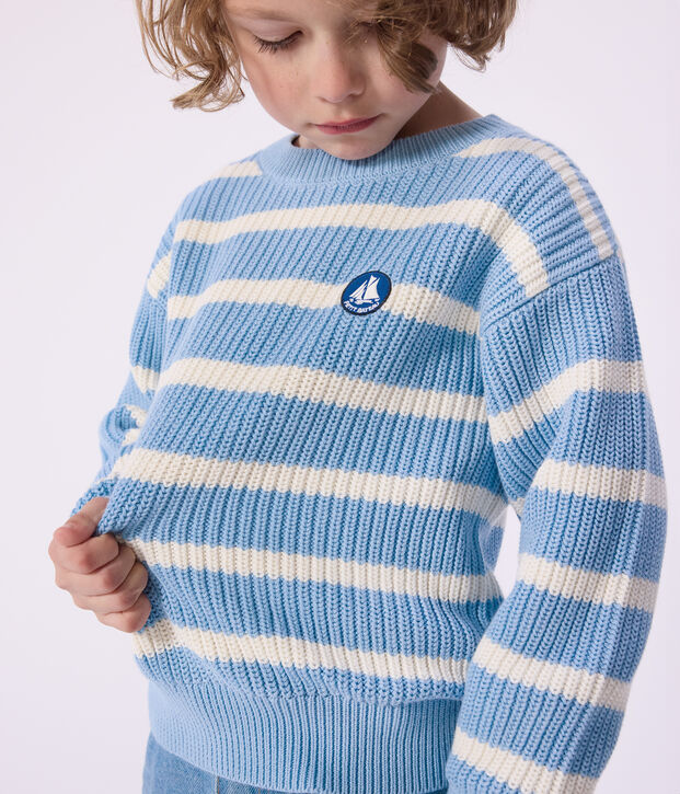 Jersey infantil de punto tricotado azul/crudo