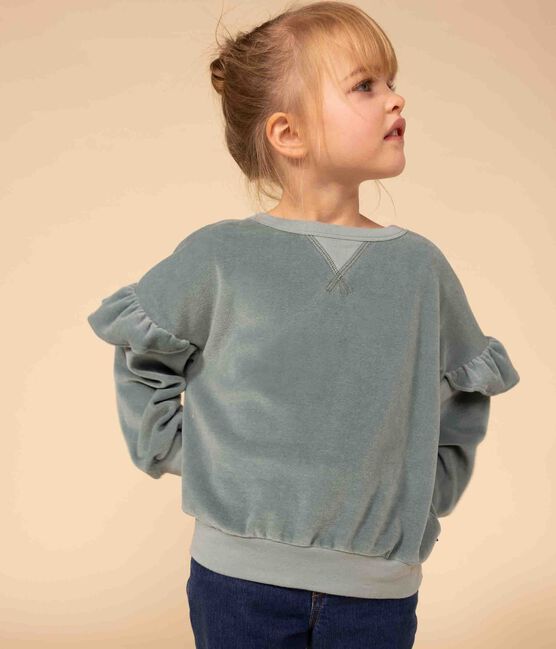 Sudadera lisa de rizo aterciopelado de niña verde BRUT