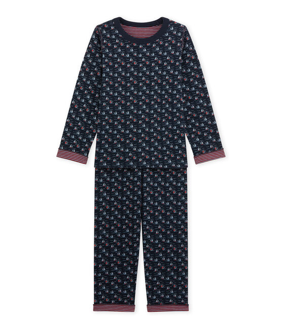 Pijama reversible para niño azul SMOKING/blanco MULTICO