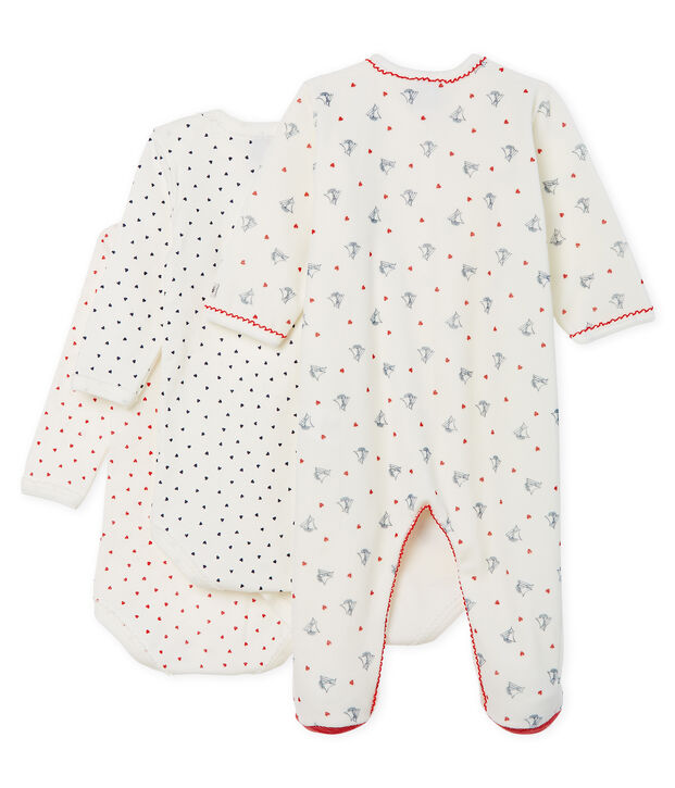 Conjunto para beb&eacute; ni&ntilde;a con pijama de terciopelo y bodis de manga larga de punto multicolor