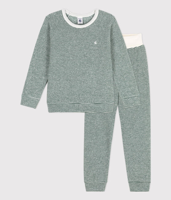 Pijama de rizo de algodón milrayas para niño/niña verde VALLEE/blanco MARSHMALLOW
