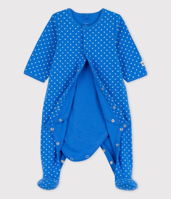 Bodyjama de algodón orgánico de bebé azul BRASIER/gris MARSHMALLOW