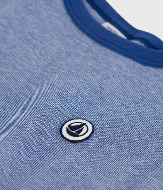 Camiseta infantil de manga corta de algodón a rayas azul CREPUSCULE/ MARSHMALLOW