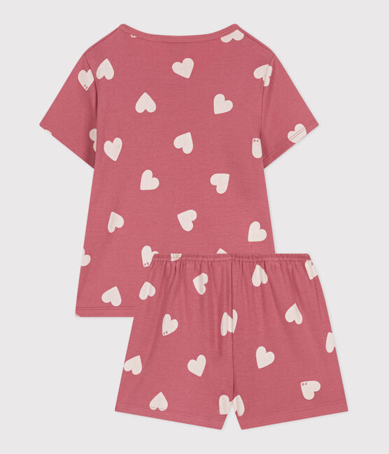 Pijama corto infantil de algodón con corazones rosa ROSEWOOD/ MARSHMALLOW