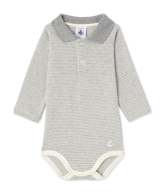 Body bebé de niño en milrayas gris SUBWAY/beige COQUILLE