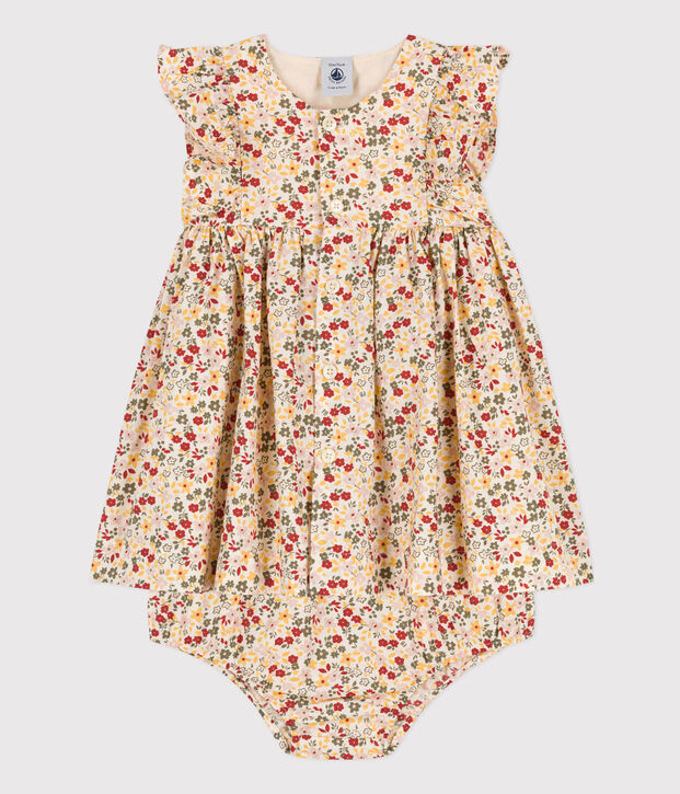 Vestido sin mangas de popelina con bombacho para beb&eacute; crudo/multicolor