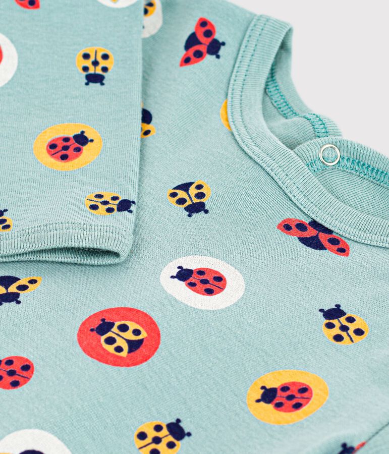 Pijama de algod&oacute;n con abertura trasera y estampado de mariquitas para beb&eacute; verde/amarillo/multicolor