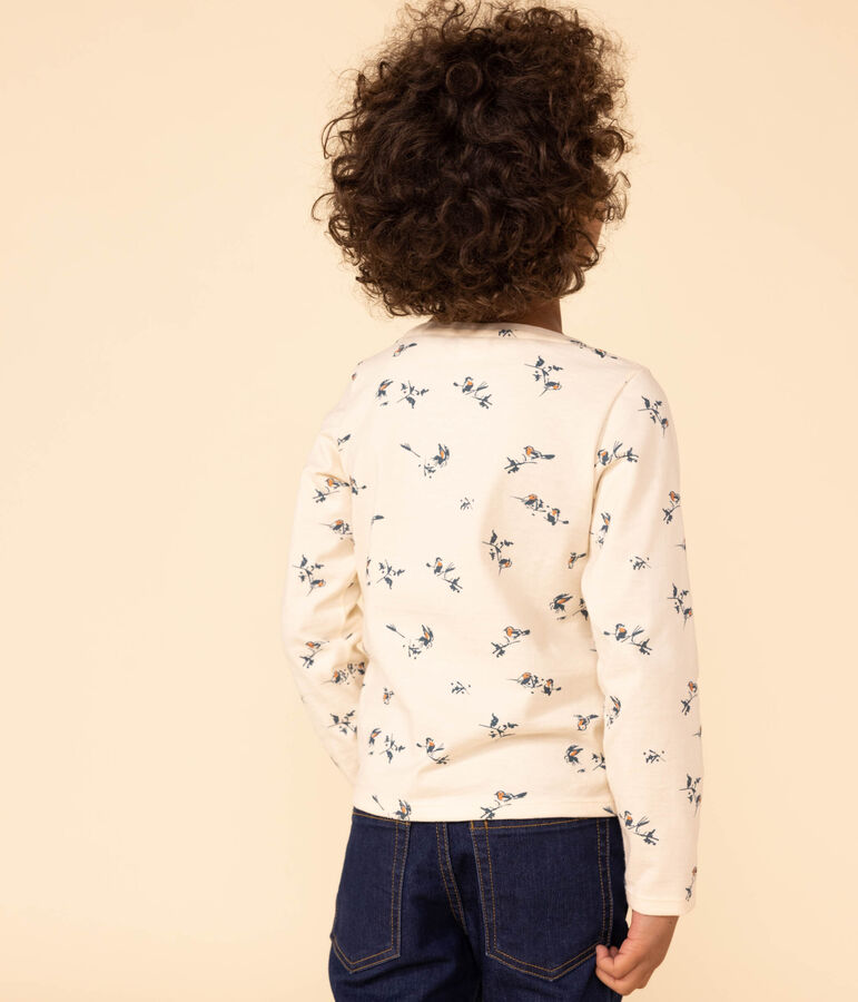 Camiseta de algod&oacute;n de manga larga con estampado de flores de ni&ntilde;a crudo/multicolor