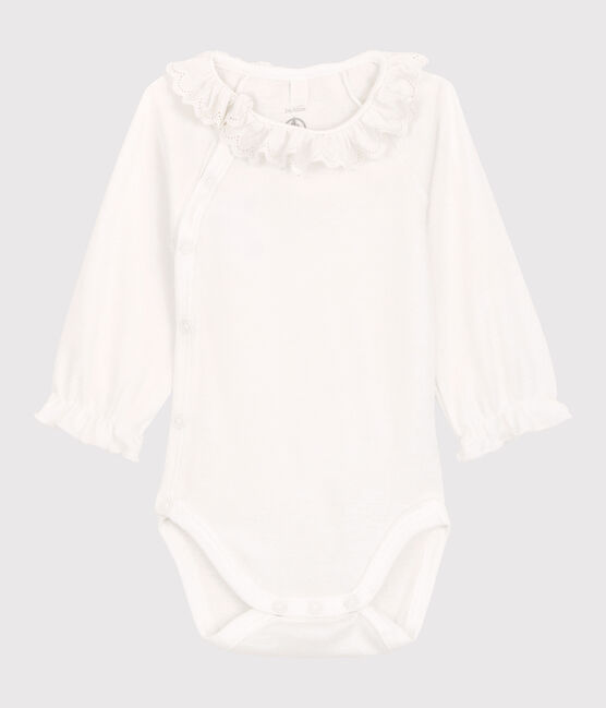 Bodi con cuello de bebé niña de algodón orgánico blanco MARSHMALLOW
