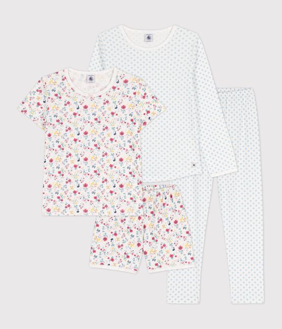 Juego de 2 pijamas, uno con lunares azules y otro con flores, de algodón de niña variante 1
