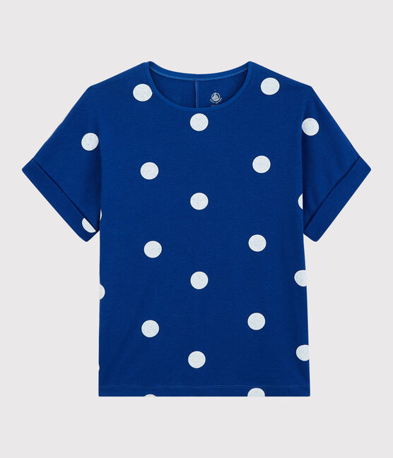 Camiseta de algodón/lino estampada de mujer azul SURF/blanco MARSHMALLOW
