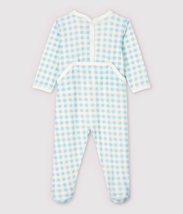 Pijama enterizo de vichy azul de algod&oacute;n de beb&eacute; ni&ntilde;a blanco/azul