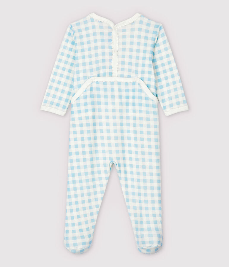 Pijama enterizo de vichy azul de algod&oacute;n de beb&eacute; ni&ntilde;a blanco MARSHMALLOW/azul JASMIN