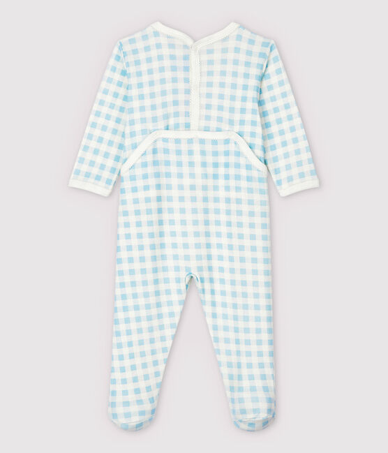 Pijama enterizo de vichy azul de algodón de bebé niña blanco MARSHMALLOW/azul JASMIN