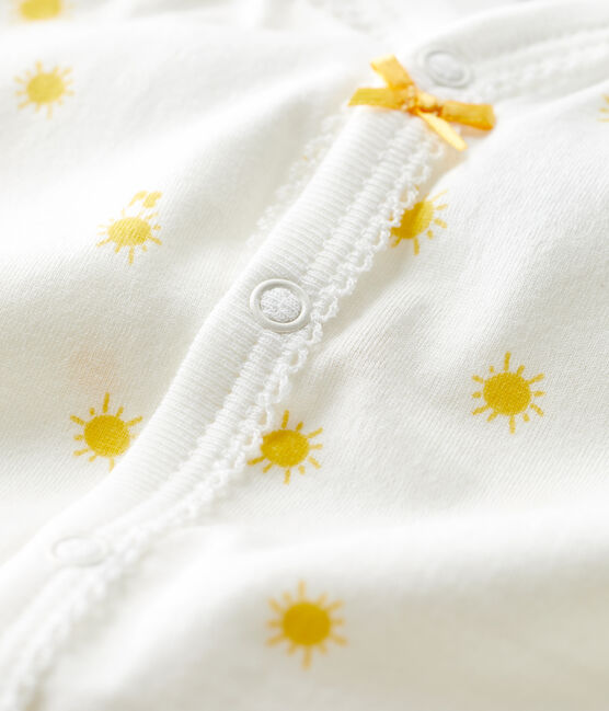 Pelele corto de algodón orgánico con pequeños soles para bebé blanco MARSHMALLOW/ ORGE