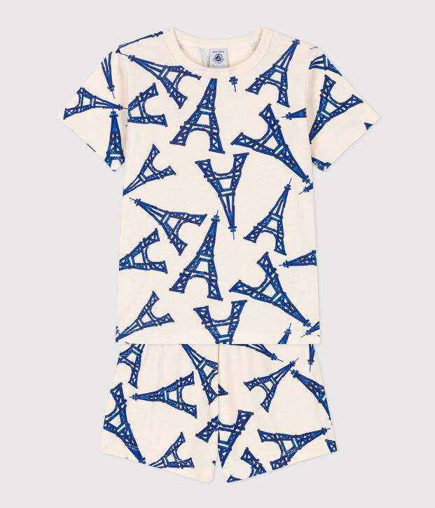Pijama corto de algod&oacute;n Par&iacute;s para ni&ntilde;o/ni&ntilde;a crudo/multicolor