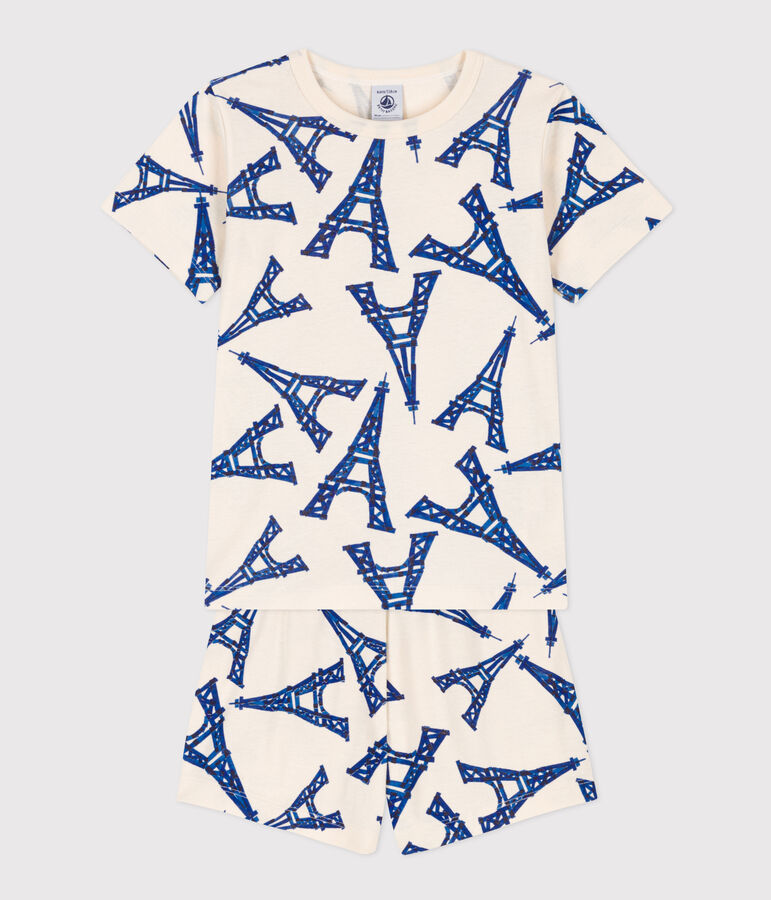 Pijama corto de algod&oacute;n Par&iacute;s para ni&ntilde;o/ni&ntilde;a crudo/multicolor