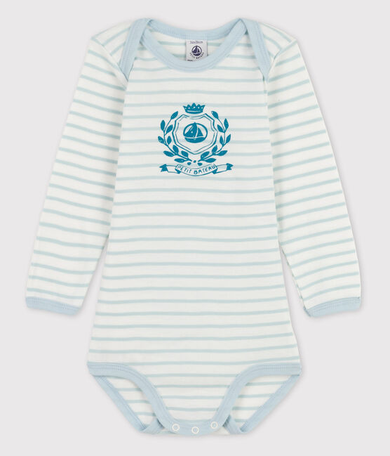 Bodi de manga larga de bebé niña blanco MARSHMALLOW/azul WATER