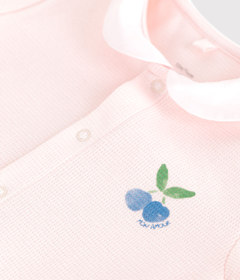 Pelele corto de algod&oacute;n con cuello claudine para beb&eacute; rosa