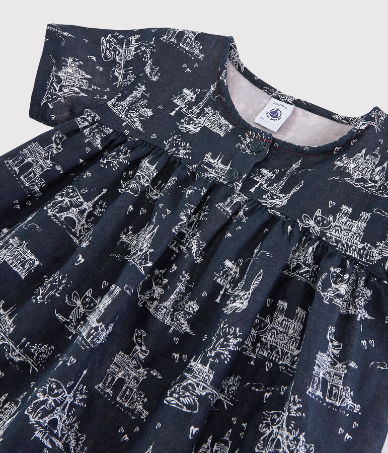 Blusa de manga corta de tejido tubular de ni&ntilde;a azul/blanco