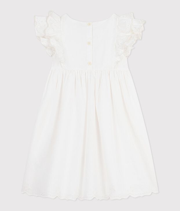 Vestido infantil liso de algod&oacute;n de manga corta blanco