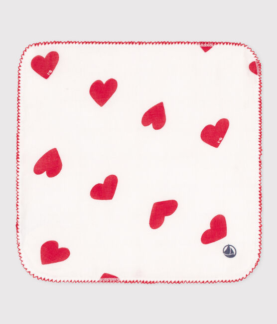 MUSELINA DE GASA DE ALGODÓN CON CORAZÓN PARA BEBÉ blanco MARSHMALLOW/rojo TERKUIT