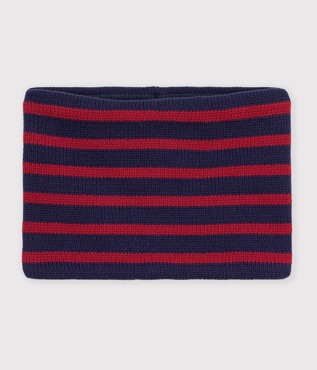 Braga de cuello infantil de punto tricotado a rayas con forro polar azul/rojo