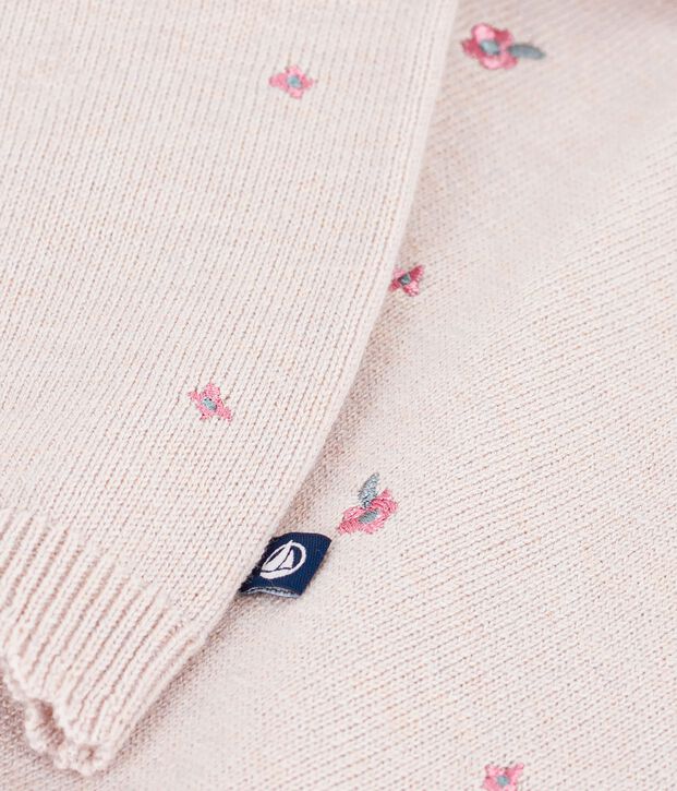 Jersey de lana y algod&oacute;n con flores bordadas para beb&eacute; rosa/multicolor
