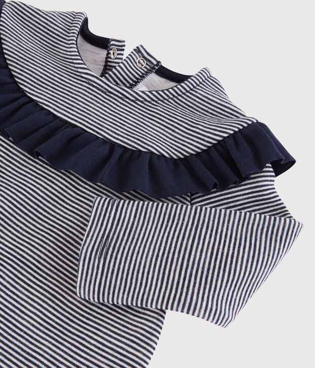 Blusa de manga larga para beb&eacute; ni&ntilde;a azul/blanco