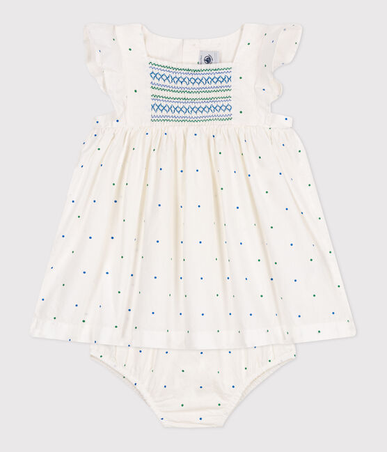 Vestido blanco de algodón y pololo con estampado de lunares para bebé blanco MARSHMALLOW/blanco MULTICO